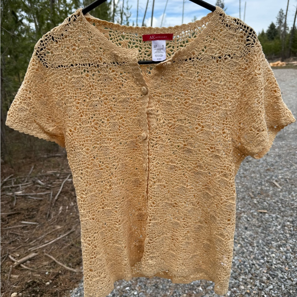 Anne Klein Crochet Button-Up Top - Picture 2 of 8